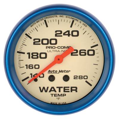 AutoMeter - AutoMeter 4531 Ultra-Nite Mechanical Water Temperature Gauge 140-280F/6' 2-5/8"