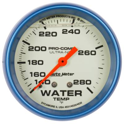 AutoMeter - AutoMeter 4231 Ultra-Nite Liquid Filled Mech Water Temp Gauge 140-280F/6' 2-5/8"