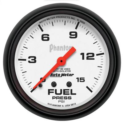 AutoMeter - AutoMeter 5813 Phantom Mechanical Fuel Pressure w/Isolator Gauge 0-15PSI 2-5/8"