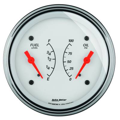 AutoMeter - AutoMeter 1313 Arctic White Dual Oil/Fuel Gauge 100PSI 240-33 Ohm 3-3/8"