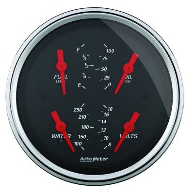 AutoMeter - AutoMeter 1414 Designer Black Quad Gauge 100 PSI/100-250F/8-18V/0-90 Ohm 3-3/8