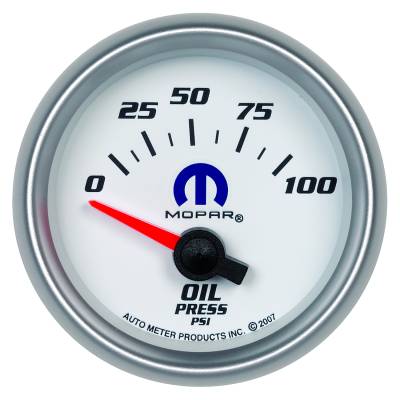 AutoMeter - AutoMeter 880029 Air Core Electric Oil Pressure Gauge 100PSI 2-1/16" White Mopar