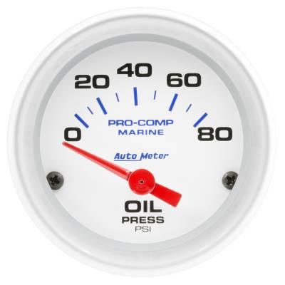 AutoMeter - AutoMeter 200744 Air-Core Marine Oil Pressure Gauge White 0-80Psi 2-1/16"