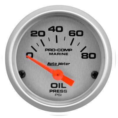 AutoMeter - AutoMeter 200744-33 Air-Core Marine Oil Pressure Gauge Silver 0-80Psi 2-1/16"