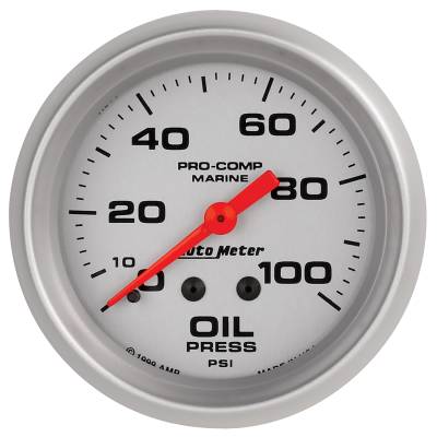 AutoMeter - AutoMeter 200777-33 Marine Mechanical Oil Pressure Gauge Silver 0-100Psi 2-5/8"