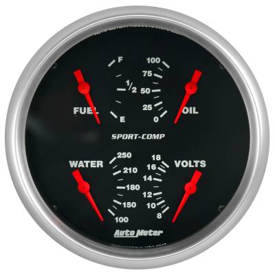 AutoMeter - AutoMeter 3912 Sport-CompQuad Gauge 100-250-DEG F/8-18V/240-33Ohm/100PSI 5"