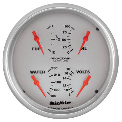AutoMeter - AutoMeter 4410 Ultra-Lite Quad Gauge 100PSI 100-250-DEG F 8-18V 240-33Ohm 5"