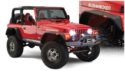 Bushwacker - Bushwacker 10920-07 Flat Style Front/Rear Fender Flares Black for 97-06 Jeep TJ