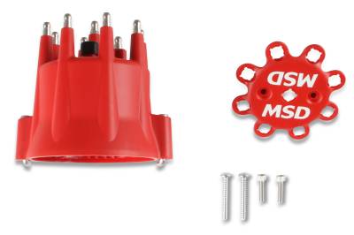 MSD - MSD Ignition 8433 Distributor Cap V8 HEI Terminals Red Spark Plug Wire Retainer