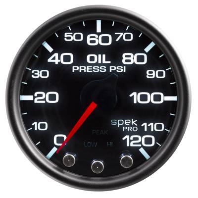 AutoMeter - AutoMeter P32552 Spek-Pro Oil Press Gauge Black/Blk 120PSI 2-1/16" Stepper Motor