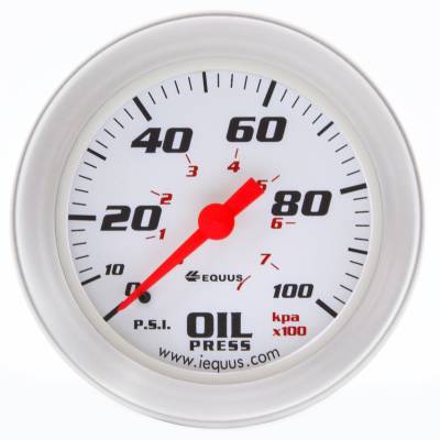 Equus - Equus E8244 Gauge Oil Press 2" 0-100 PSI 270 Sweep Mech White 8000