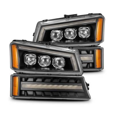 AlphaRex - AlphaRex 880256 Black LED Projector Headlight w/Bumper Light for 03-06 Silverado
