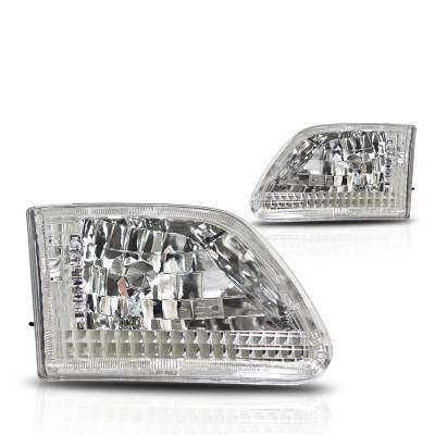 Winjet - Winjet CHWJ-0014-C Chrome/Clear Crystal Headlights for FordF150/Ford Expedition