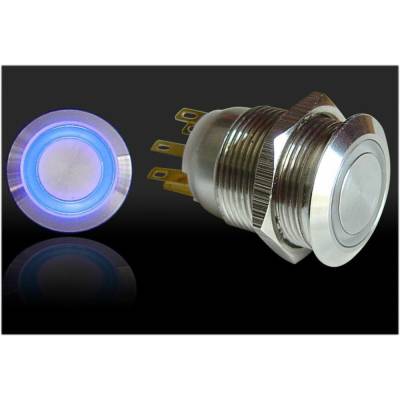Autoloc - Autoloc AUTSW42B 19mm Momentary Billet Button w/LED Blue Ring