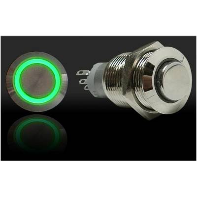 Autoloc - Autoloc AUTSW38G 16mm Momentary Billet Button w/LED Green Ring