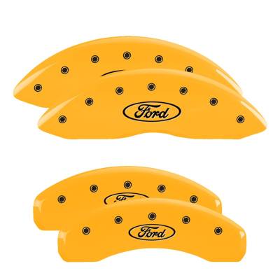 MGP Caliper Covers - MGP Caliper 10243SFRDYL F/R 4pc Engraved Oval Ford Yellow for 16-17 Explorer