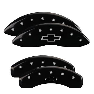 MGP Caliper Covers - MGP Caliper Covers 14252SBOWBK 4Pc Engraved Front/Rear Bowtie Black