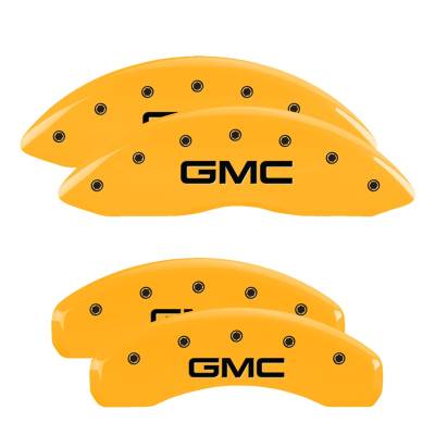 MGP Caliper Covers - MGP Caliper Covers 34008SGMCYL Front/Rear 4pc Engraved GMC Yellow