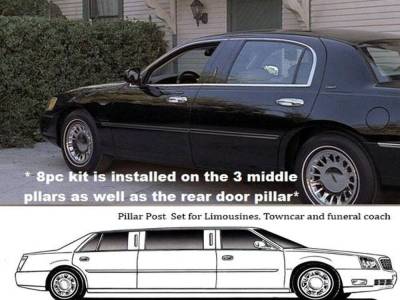 Quality Automotive Accessories - QAA PP40689 8Pc Stainless Steel Pillar Trim for 2000-2002 Lincoln Town Car