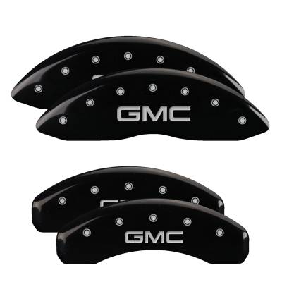 MGP Caliper Covers - MGP Caliper Covers 34217SGMCBK 4pc Engraved Front/Rear Black w/Silver for GMC