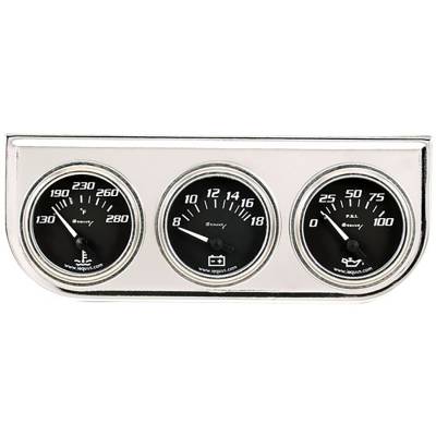 Equus - Equus E7200 Gauge Console OP/WT/Volt 2" 100PSI/280F/18V 90 Sweep Elec Chrme
