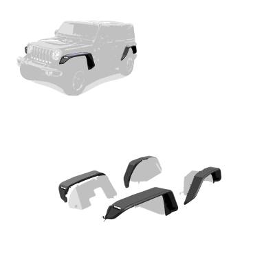 Black Horse Off Road - Black Horse TFFJL Black Front/Rear Tubular Fender Flares for 18-24 Jeep Wrangler