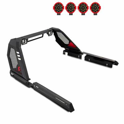Black Horse Off Road - Black Horse VIRB07B-PLR Vigor Roll Bar w/7.0" Red LED for 05-21 Nissan Frontier