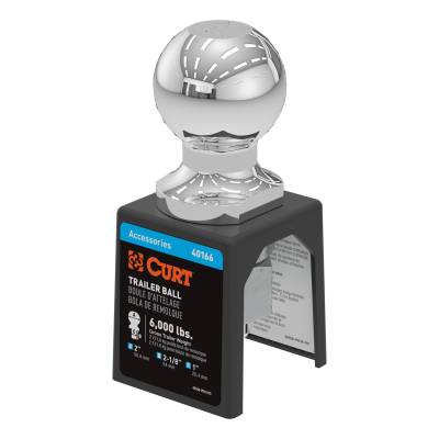 CURT - CURT 40166 2" Trailer Ball 1" x 2-1/8" Shank 6000 lbs Chrome Packaged