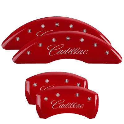 MGP Caliper Covers - MGP Caliper Covers 35026SCADRD Engraved Front/Rear Red for 16-17 Cadillac CT6
