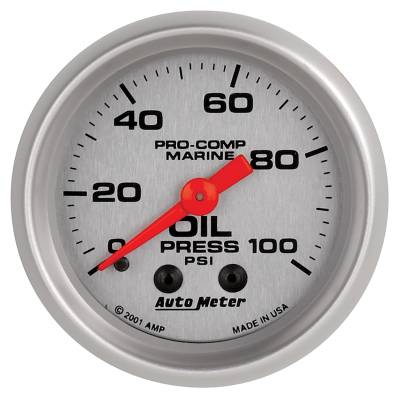 AutoMeter - AutoMeter 200790-33 Marine Mechanical Oil Pressure Gauge Silver 100Psi 2-1/16"