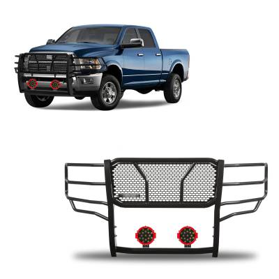 Black Horse Off Road - Black Horse RU-DORA10-B-PLR Rugged-HD Grille Guard w/7.0" Red for RAM 2500/3500