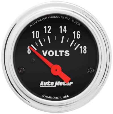 AutoMeter - AutoMeter 2592 Traditional Chrome Volt Meter Gauge 8-18V 2-1/16" Short Sweep