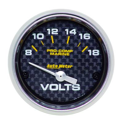 AutoMeter - AutoMeter 200756-40 Air-Core Marine Elec Voltmeter Carbon Fiber 8-18V 2-1/16"