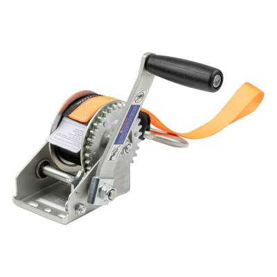 CURT - CURT 25002 Hand Crank Winch w/15' Strap & Bow Loop 900 lbs 6.5" Handle