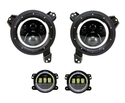 Quake LED - Quake LED QTE962 DRL Halo Turn Signal Headlight & Fog Light Set for JL