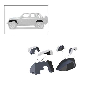 Black Horse Off Road - Black Horse TFFJL4 F/R Set Inner Fender Flares Liners for 18+ Jeep Wrangler JL