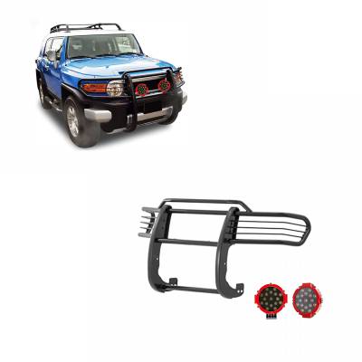 Black Horse Off Road - Black Horse 17A098600MA-PLR Black Grille Guard w/LED for 07-14 Toyota FJ Cruiser