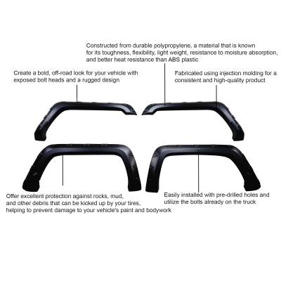 Black Horse Off Road - Black Horse FPSSI16 FENDER FLARES RIVETED Style Black for 16-18 GMC Sierra 1500