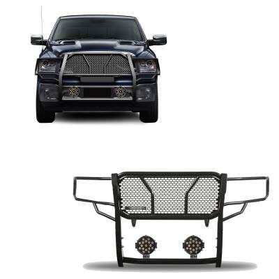 Black Horse Off Road - Black Horse RU-DORA09-B-PLB Rugged HD Grille Guard w/7.0" Black LED for RAM 1500