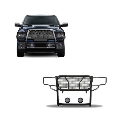 Black Horse Off Road - Black Horse RU-DORA09-B-PLFB Rugged HD Grille Guard w/5.3"LED for RAM 1500