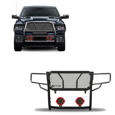 Black Horse Off Road - Black Horse RU-DORA09-B-PLR Rugged-HD Grille Guard w/7.0" LED Red for RAM 1500