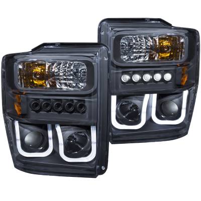 Anzo USA - Anzo USA 111305 Projector Headlight Set w/U-Bar Halo Black Ford Super Duty