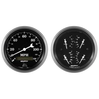 AutoMeter - AutoMeter 1700 Old Tyme Black 2Pc Quad/Speedometer Kit 240-33 Ohm 3-3/8"