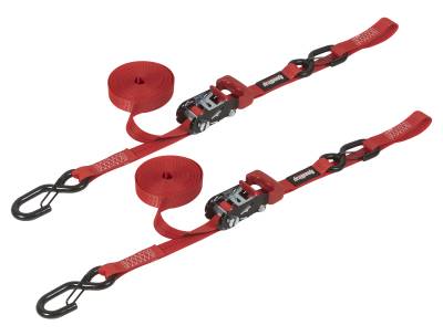 PRP - PRP 11803-2 1"x15' Red Ratchet Tie-Down Strap w/S-Hook Clip Soft Tie Pair