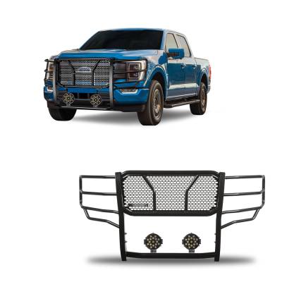 Black Horse Off Road - Black Horse RU-FOF116-B-PLB HD Grille Guard w/7.0" LEDs for 21-25 Ford F150