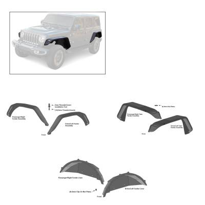 Black Horse Off Road - Black Horse TFFJ-FS Tubular Fender Flares w/Inner Fender Liners Front/Rear