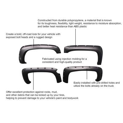 Black Horse Off Road - Black Horse FPSSI03 FENDER FLARES RIVETED Style Black 03-06 Chevy Silverado 1500