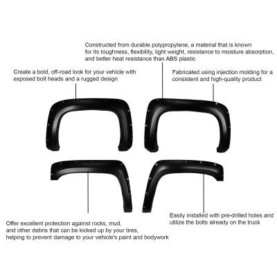 Black Horse Off Road - Black Horse FPSSI07 FENDER FLARES RIVETED Style Black 07-14 Silverado 1500-3500