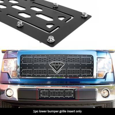 APS - APS GR06DFG89D Laser Cut Stainless Bumper Grille Black for 09-14 Ford F150