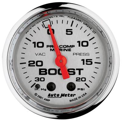 AutoMeter - AutoMeter 200774-35 Marine Mechanical Vacuum/Boost Chrome 30" HG/20Psi 2-1/16"